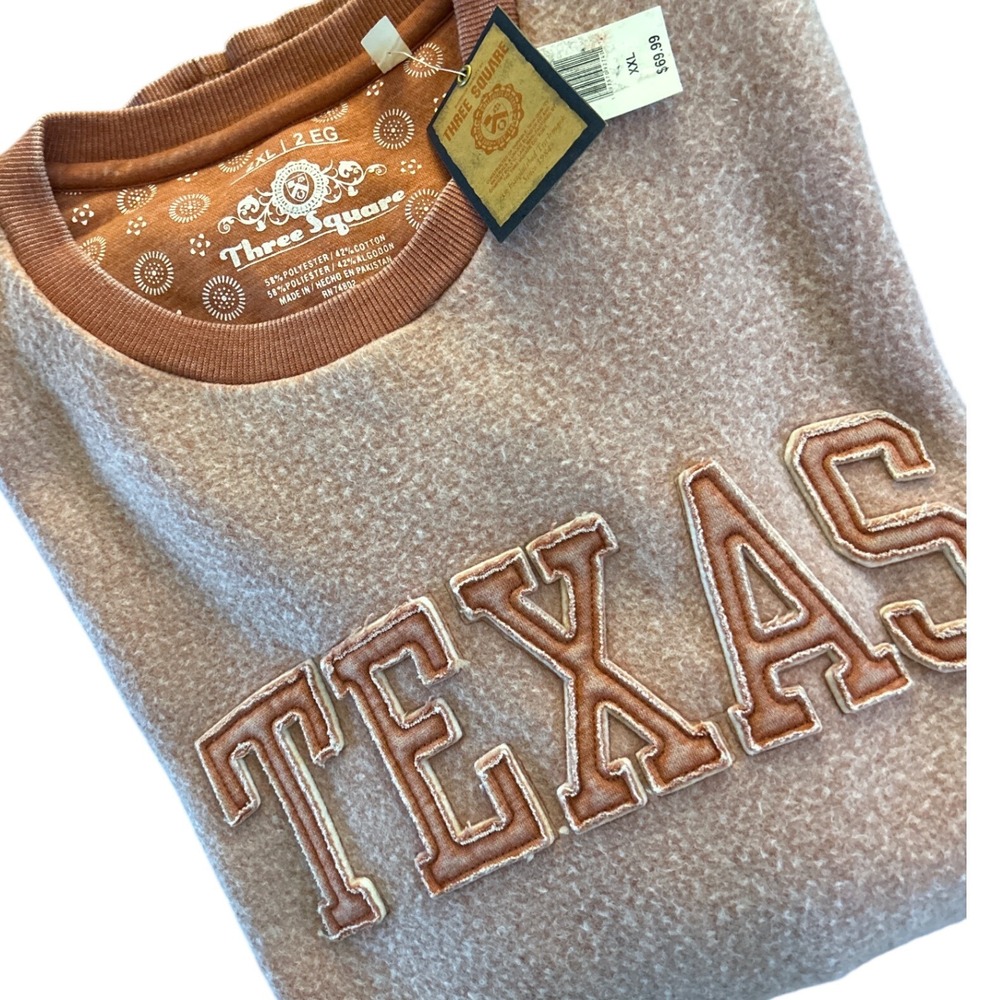 Three‎ Square Texas Longhorns Burnt Orange Textured Fleece Sweatshirt XXL NEW